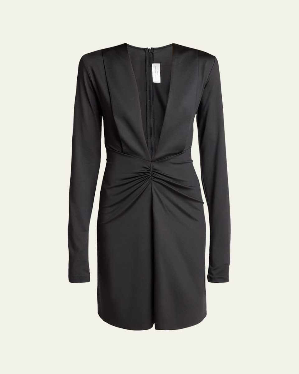 Ruched Deep V-Neck Mini Dress
